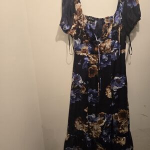BCX Floral Maxi Dress in Blue and Brown